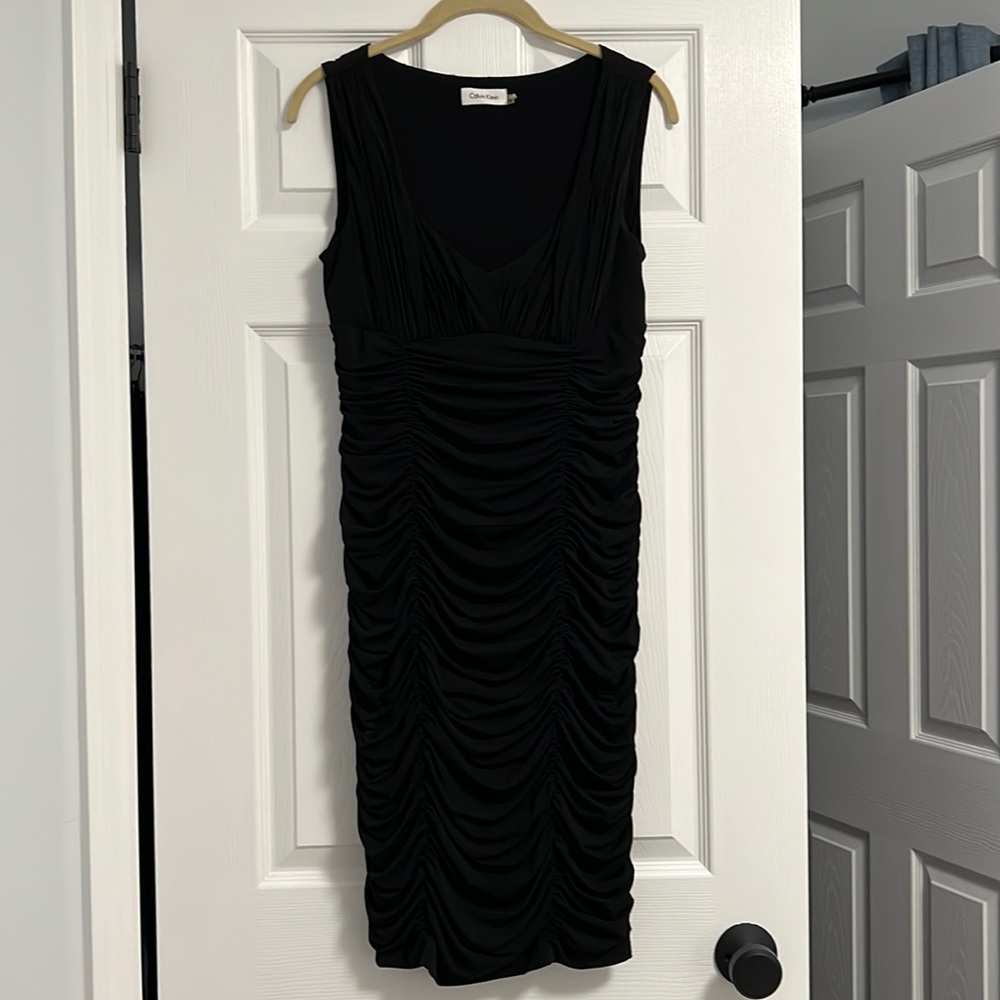 Calvin Klein - Black Ruched Midi Dress Size 8